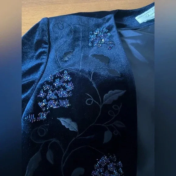 Vintage Adrianna Papell Occasions Gown & Bolero Matching Set Navy Velour 10P - Picture 5 of 9